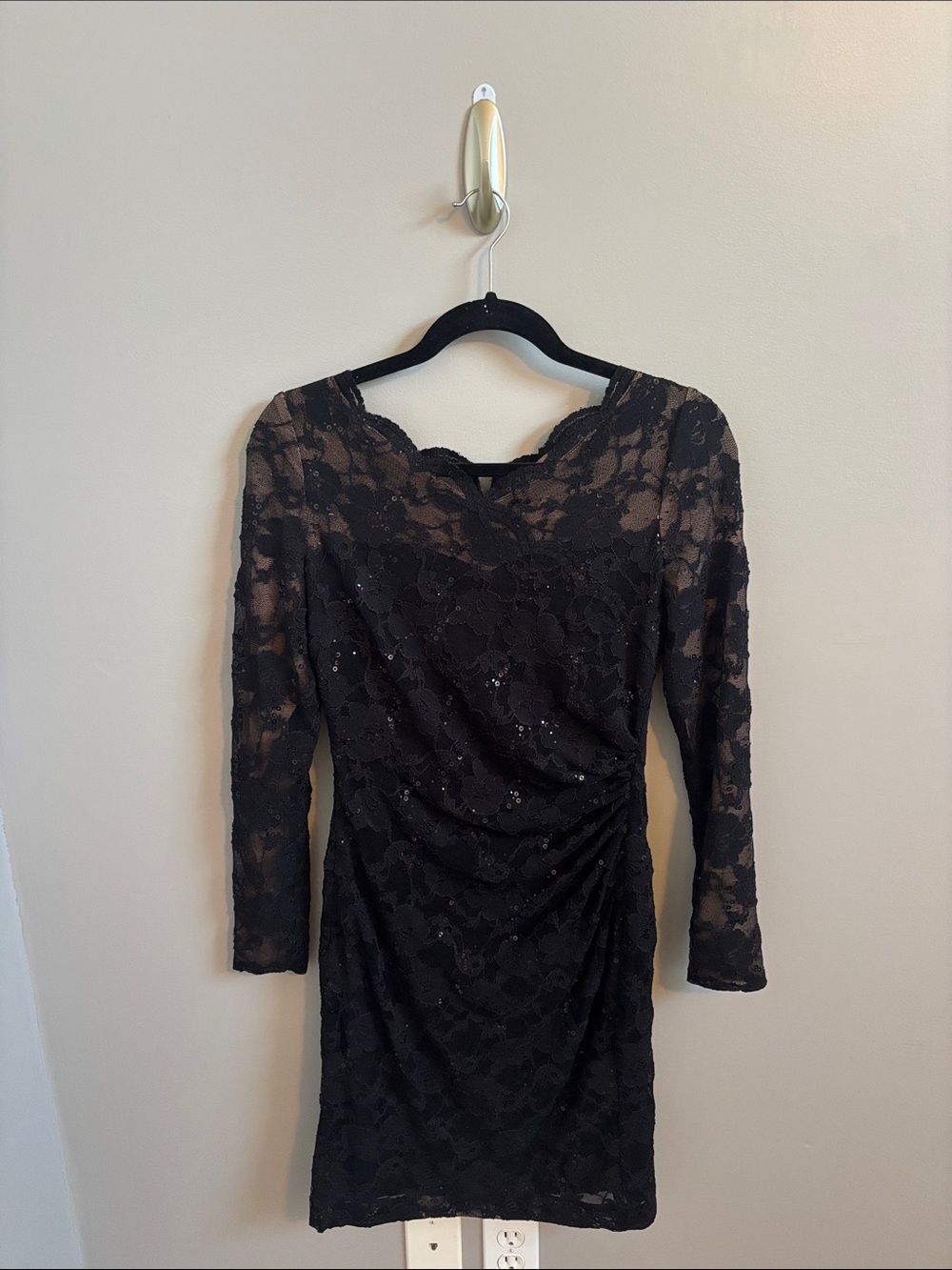 Lauren Ralph Lauren Black Lace Long-Sleeve Cocktail Dress